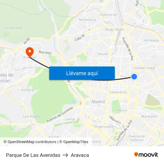 Parque De Las Avenidas to Aravaca map