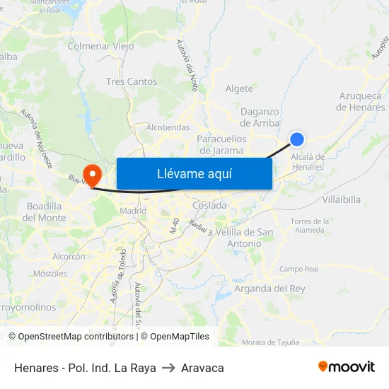 Henares - Pol. Ind. La Raya to Aravaca map