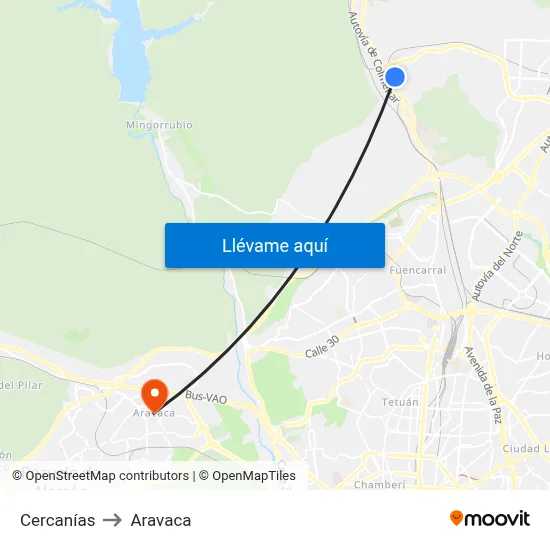 Cercanías to Aravaca map