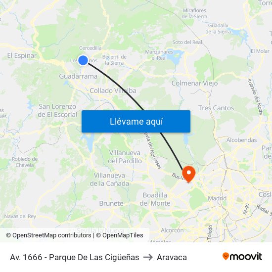 Av. 1666 - Parque De Las Cigüeñas to Aravaca map