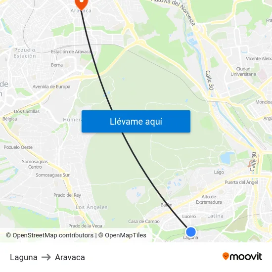 Laguna to Aravaca map
