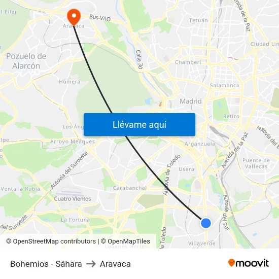 Bohemios - Sáhara to Aravaca map