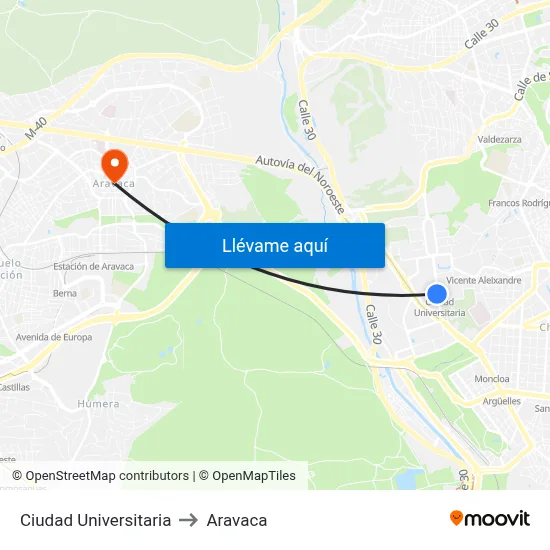 Ciudad Universitaria to Aravaca map