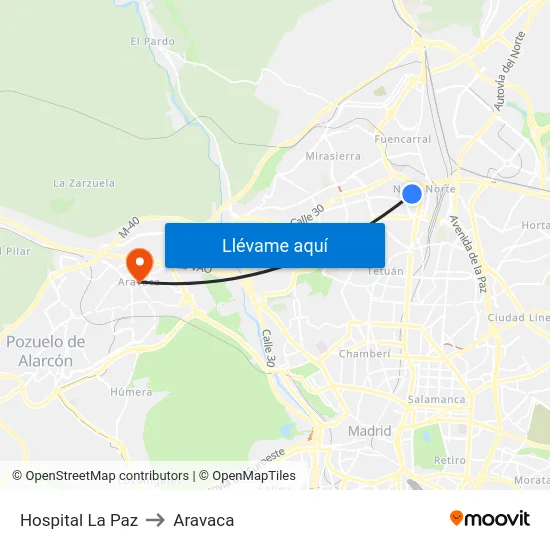 Hospital La Paz to Aravaca map