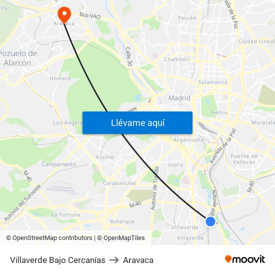 Villaverde Bajo Cercanías to Aravaca map