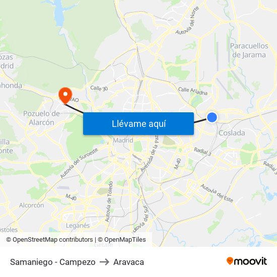 Samaniego - Campezo to Aravaca map