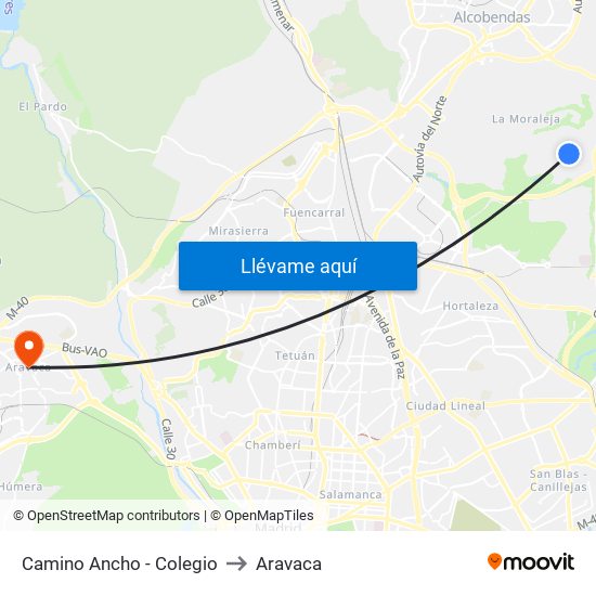 Camino Ancho - Colegio to Aravaca map