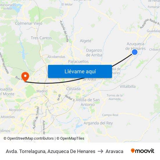 Avda. Torrelaguna, Azuqueca De Henares to Aravaca map