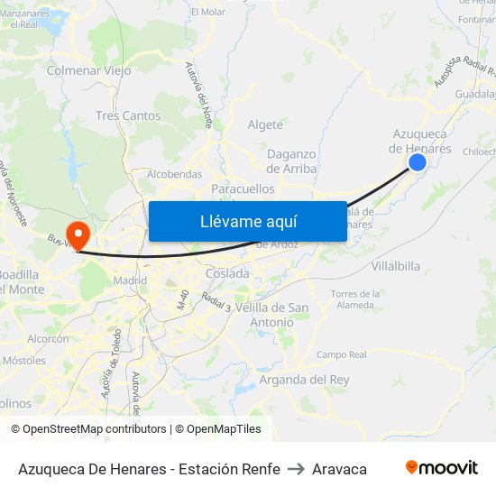 Estación Ff.Cc. Azuqueca, Azuqueca De Henares to Aravaca map