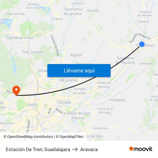 Estación De Tren, Guadalajara to Aravaca map