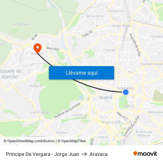 Príncipe De Vergara - Jorge Juan to Aravaca map
