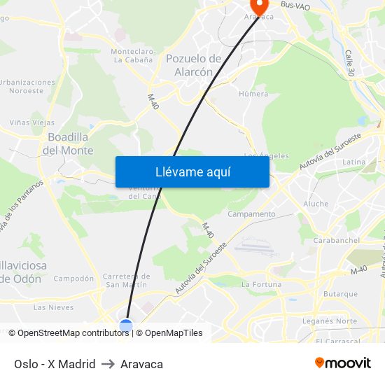 Oslo - X Madrid to Aravaca map