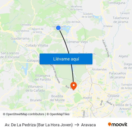Av. De La Pedriza (Bar La Hora Joven) to Aravaca map