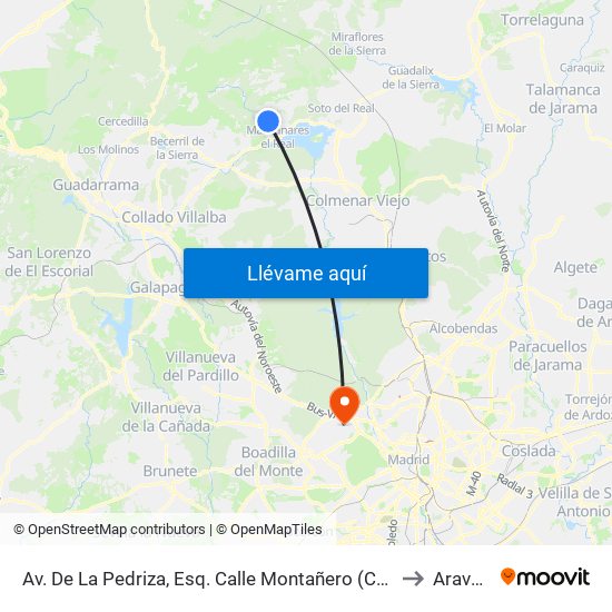 Av. De La Pedriza, Esq. Calle Montañero (Camping) to Aravaca map