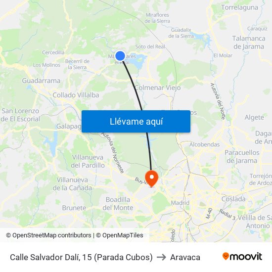 Calle Salvador Dalí, 15 (Parada Cubos) to Aravaca map