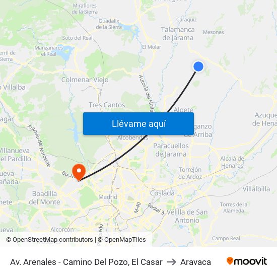 Av. Arenales - Camino Del Pozo, El Casar to Aravaca map
