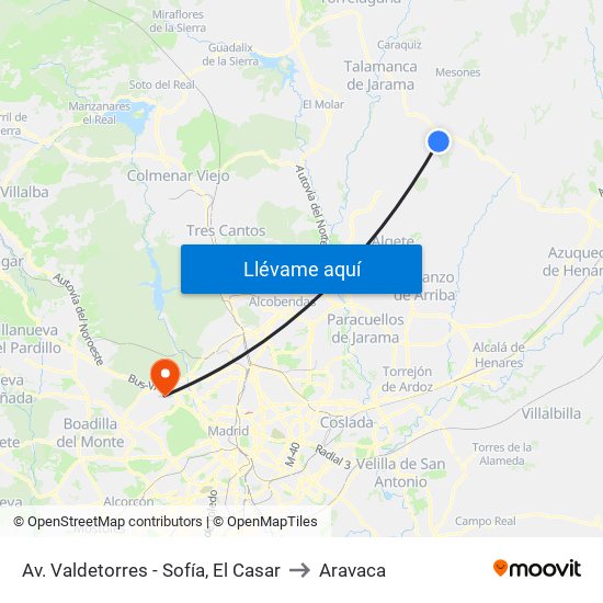 Av. Valdetorres - Sofía, El Casar to Aravaca map