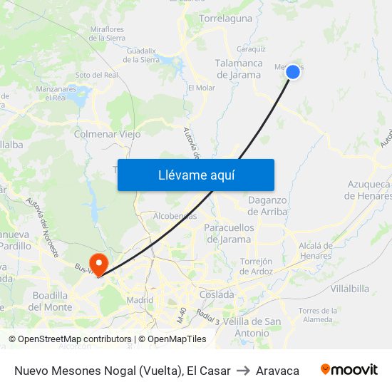 Nuevo Mesones Nogal (Vuelta), El Casar to Aravaca map