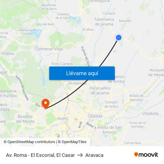 Av. Roma - El Escorial, El Casar to Aravaca map