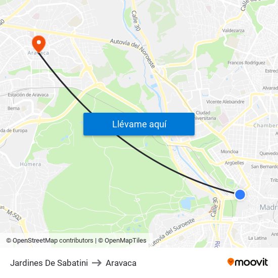 Jardines De Sabatini to Aravaca map