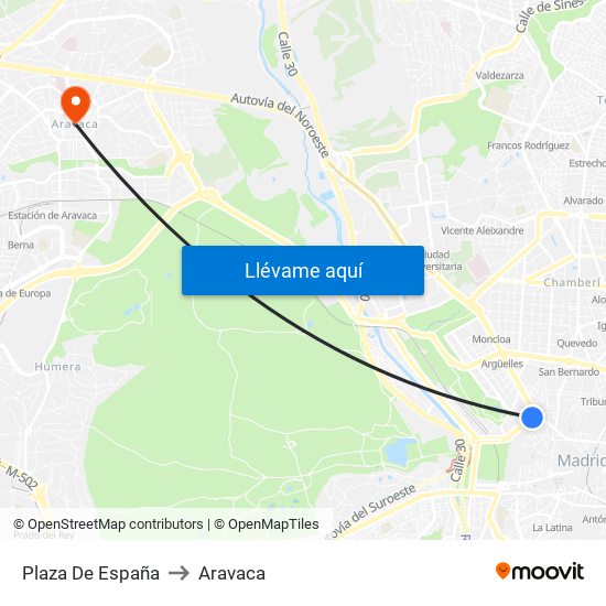 Plaza De España to Aravaca map