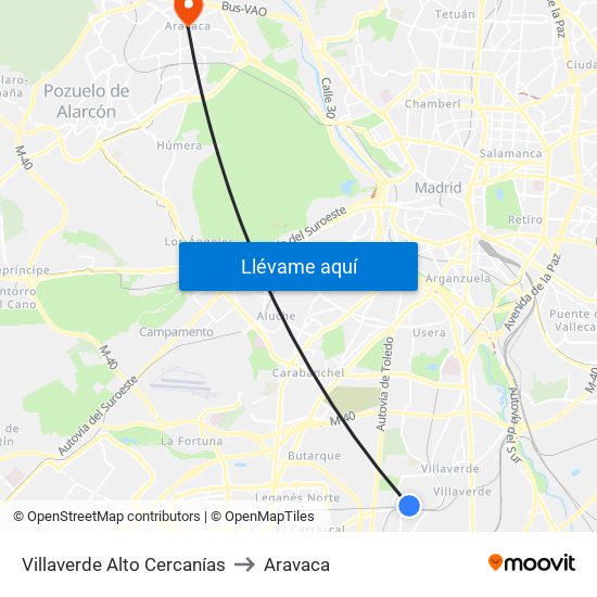Villaverde Alto Cercanías to Aravaca map