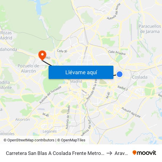 Carretera San Blas A Coslada Frente Metropolitano to Aravaca map