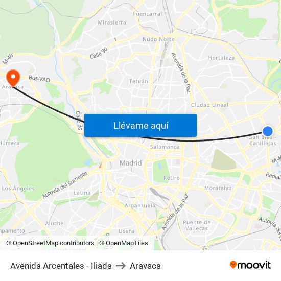 Avenida Arcentales - Iliada to Aravaca map