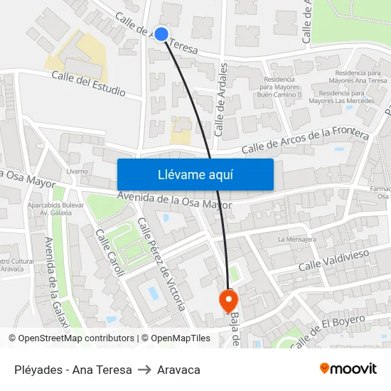 Pléyades - Ana Teresa to Aravaca map