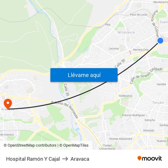 Hospital Ramón Y Cajal to Aravaca map