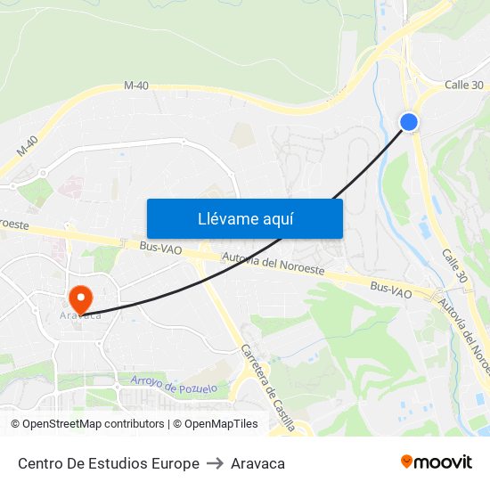Centro De Estudios Europe to Aravaca map