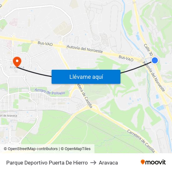 Parque Deportivo Puerta De Hierro to Aravaca map