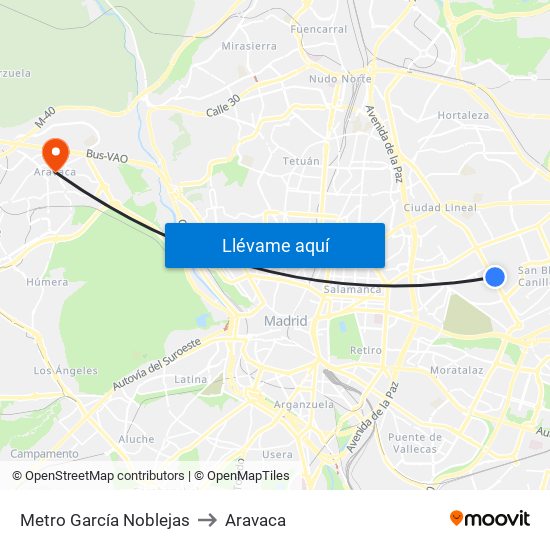 Metro García Noblejas to Aravaca map
