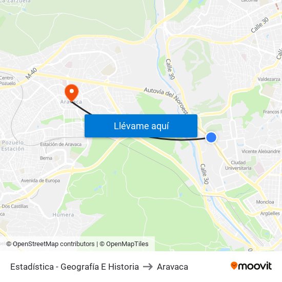 Estadística - Geografía E Historia to Aravaca map