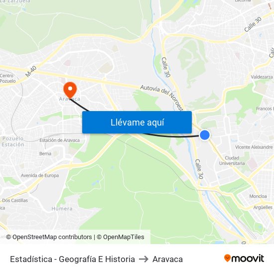 Estadística - Geografía E Historia to Aravaca map