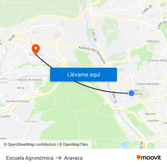 Escuela Agronómica to Aravaca map