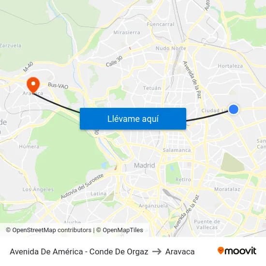 Avenida De América - Conde De Orgaz to Aravaca map