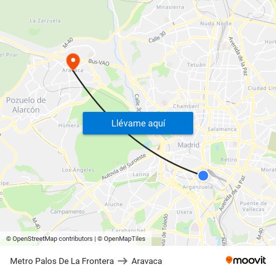 Metro Palos De La Frontera to Aravaca map