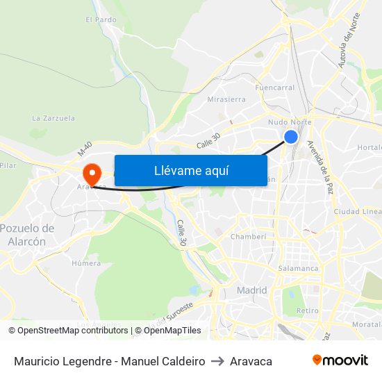 Mauricio Legendre - Manuel Caldeiro to Aravaca map