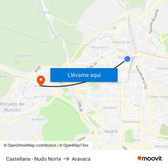Castellana - Nudo Norte to Aravaca map