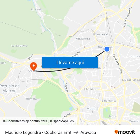 Mauricio Legendre - Cocheras Emt to Aravaca map