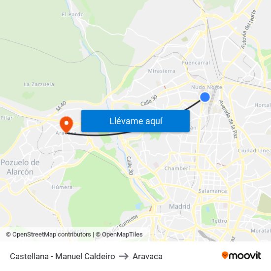 Castellana - Manuel Caldeiro to Aravaca map