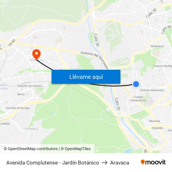 Avenida Complutense - Jardín Botánico to Aravaca map