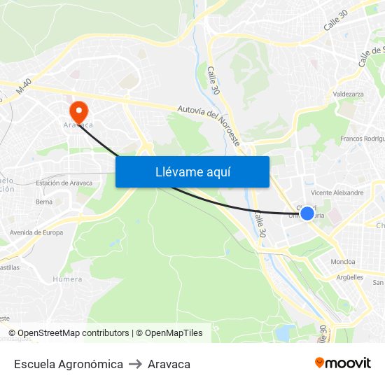 Escuela Agronómica to Aravaca map