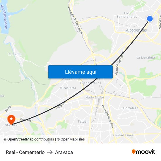 Real - Cementerio to Aravaca map