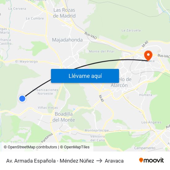 Av. Armada Española - Méndez Núñez to Aravaca map