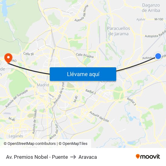Av. Premios Nobel - Puente to Aravaca map