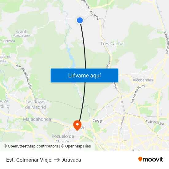 Est. Colmenar Viejo to Aravaca map