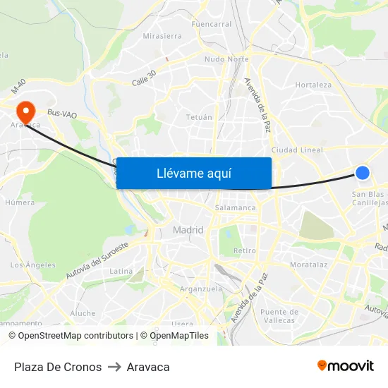 Plaza De Cronos to Aravaca map