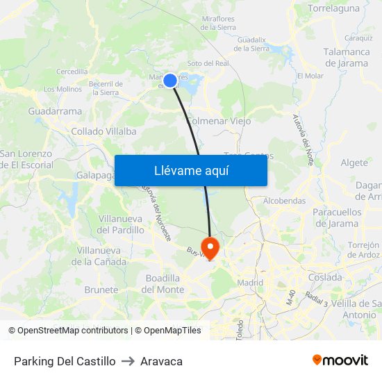Parking Del Castillo to Aravaca map